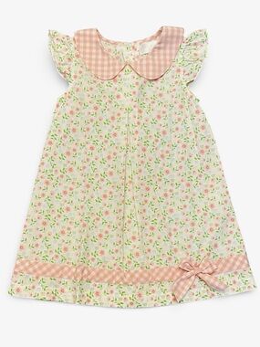 NWOT Eliza James Floral Dress with Pink Gingham Peter Pan collar and bow size 6